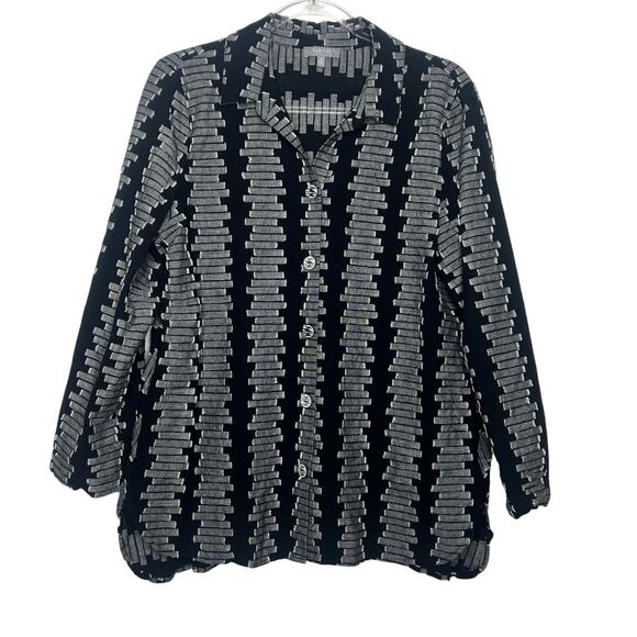 HABITAT Embroidered Cotton Wrap Around Button Down Shirt Black White Womens M - Picture 9 of 9